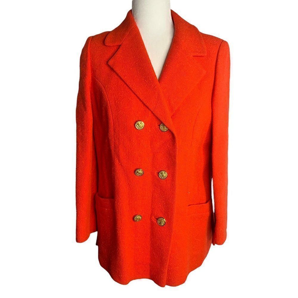 Vintage 80s Bullocks Wilshire Blazer Jacket S Orange Double Breasted Wool